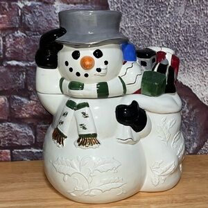 Home For the Holidays FROSTY SNOWMAN Large 12" Tall Christmas Cookie Jar Vintage